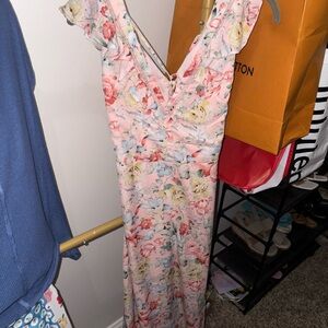 Krush Pink and Orange Backless Sundress V-Neck Flutter Sleeve